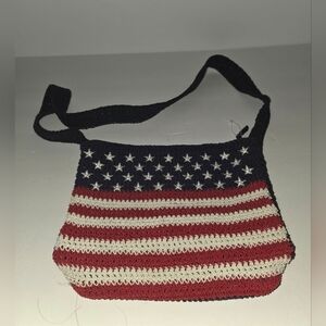 American Flag - USA -  Crochet Woven Fabric Purse Crossbody Bag Patriotic